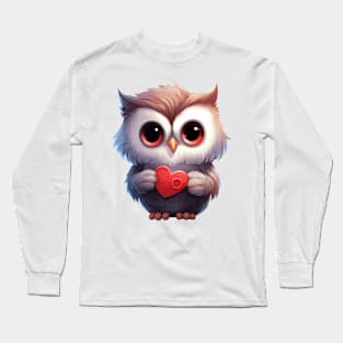 Valentine Owl Holding Heart Long Sleeve T-Shirt